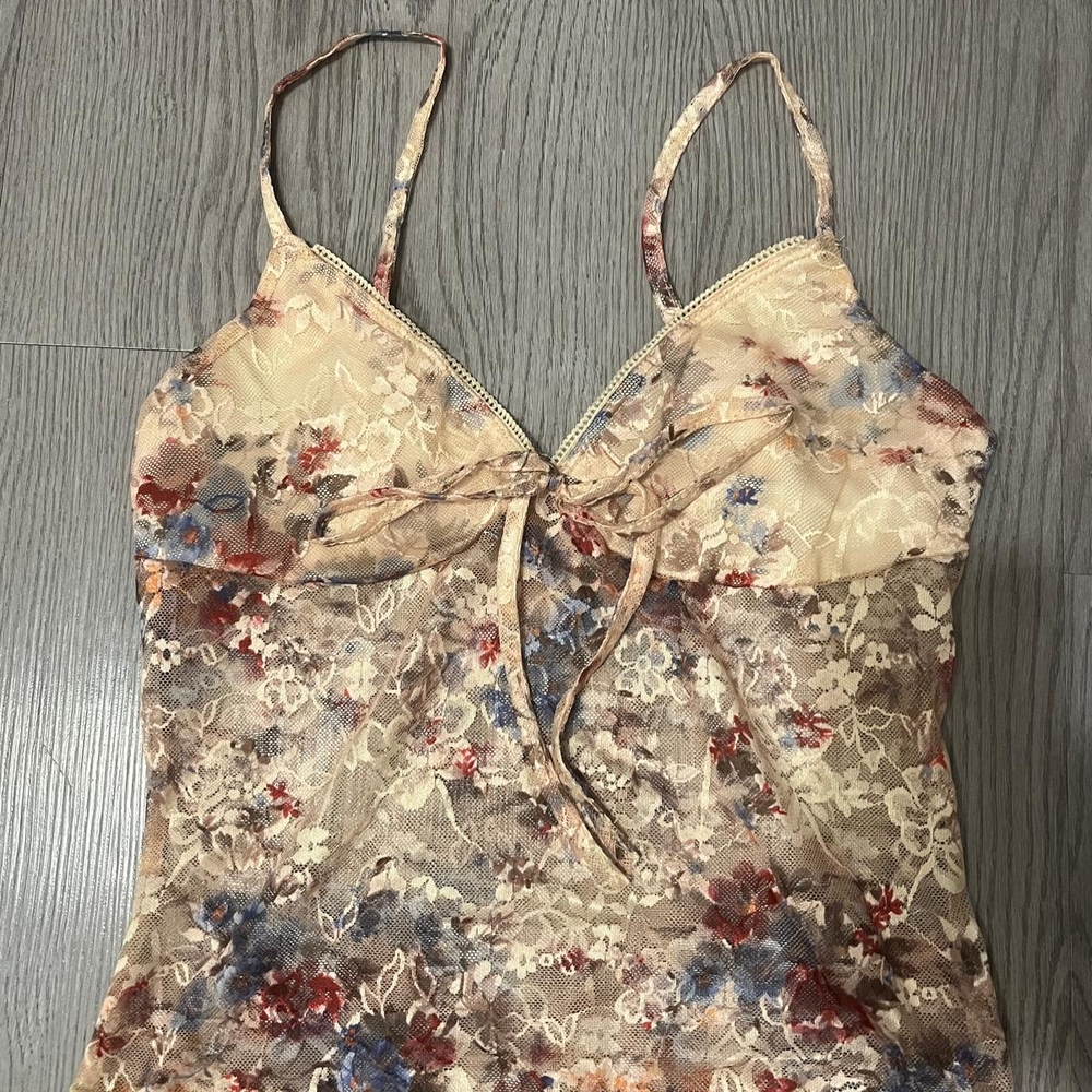 Cream and Red Tie Front Camisole Top